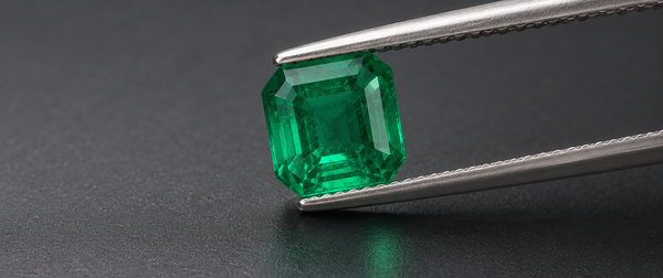 Emerald gemstone on dark background