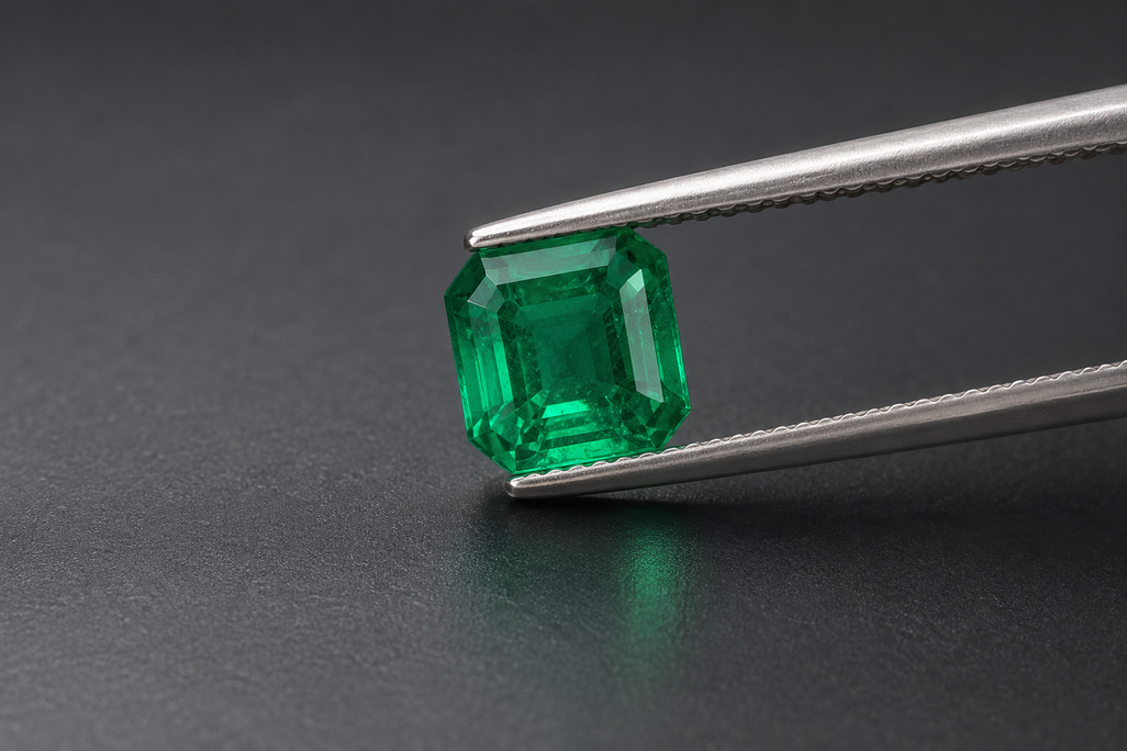 Emerald gemstone on dark background