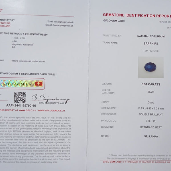 Blue Sapphire - 5.91 Carat