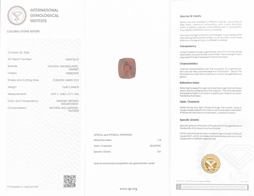 Hessonite (Gomed) - 16.40 Carat (Ceylon) (IGI Certified)